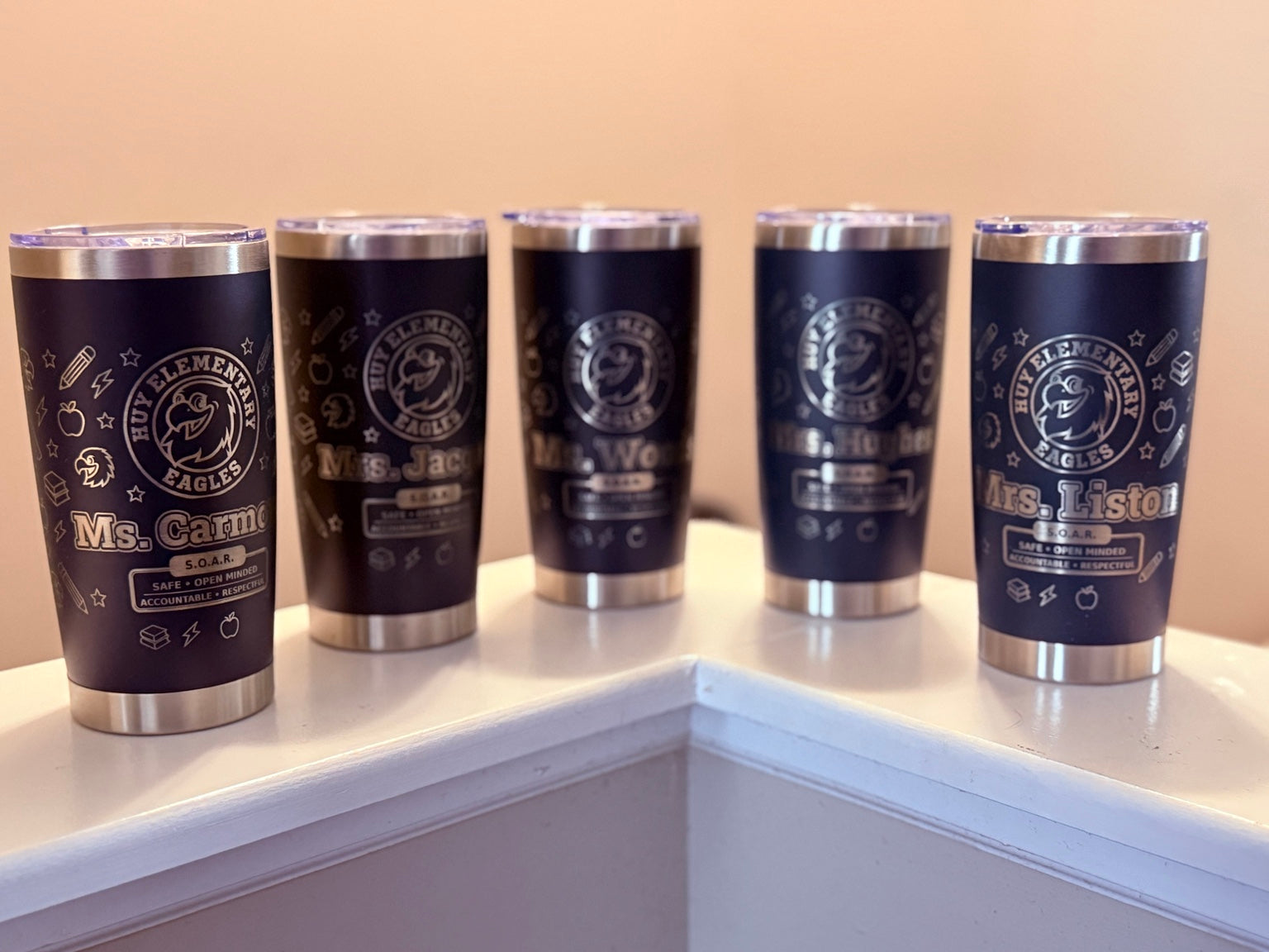Black custom engraved 20 oz tumblers