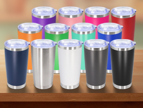 20 oz tumblers available for custom engraving in multiple colors